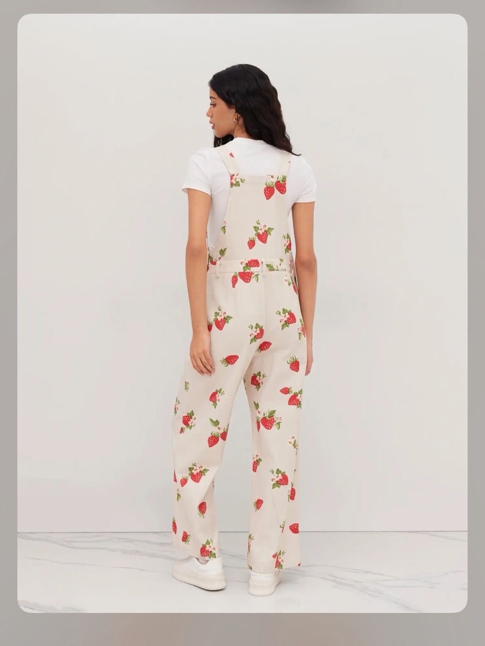 COTTON-BLEND SQUARE NECK STRAWBERRY WIDE LEG JUMPSUIT OVERALLS M - Picture 2 of 12